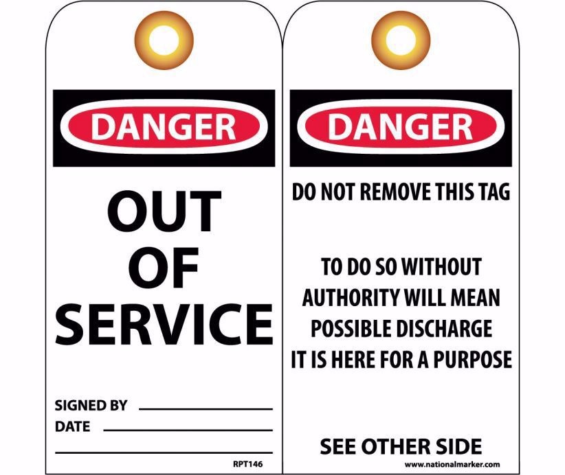 Picture of DANGER out of service tags, vinyl w/grommet, 25/pk, PER PACK