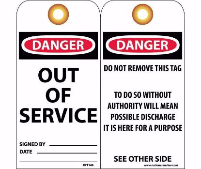 Picture of DANGER out of service tags, vinyl w/grommet, 25/pk, PER PACK