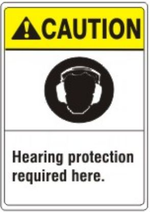 Picture of HEARING PROTECTION REQUIRED HERE. EAR PROTECTION PICTO – CAUTION SIGN, PER EACH