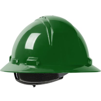 Picture of LOGO Vented, Green Full Brim Hard Hat with HDPE Shell, 4-Point Textile Suspension and Wheel Ratchet Adjustment, PER EACH
