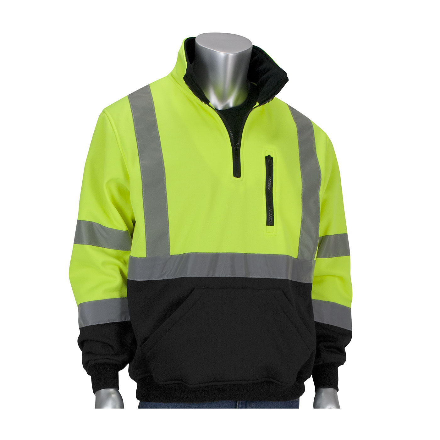 Picture of ANSI Type R Class 3 Quarter-Zip Pullover Sweatshirt with Black Bottom, CHOOSE SIZE!