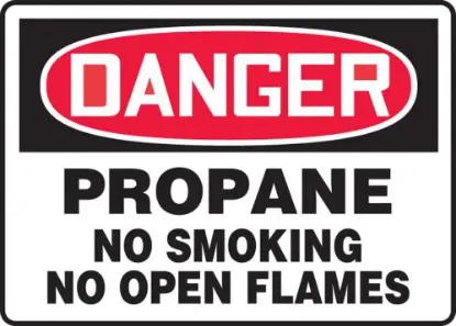 Picture of OSHA Danger Safety Sign: Propane- No Smoking- No Open Flames, 10" X 14" Accu-Shield, PER EACH