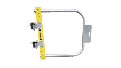 Picture of EasyFit gate for 17” to 48” openings, yellow plate and galvanized slide