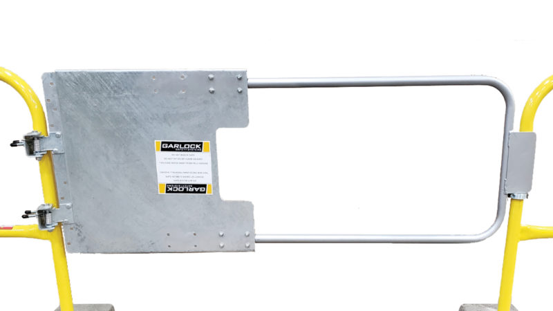 Picture of EasyFit XL gate for 17” to 60” openings, yellow plate and galvanized slide