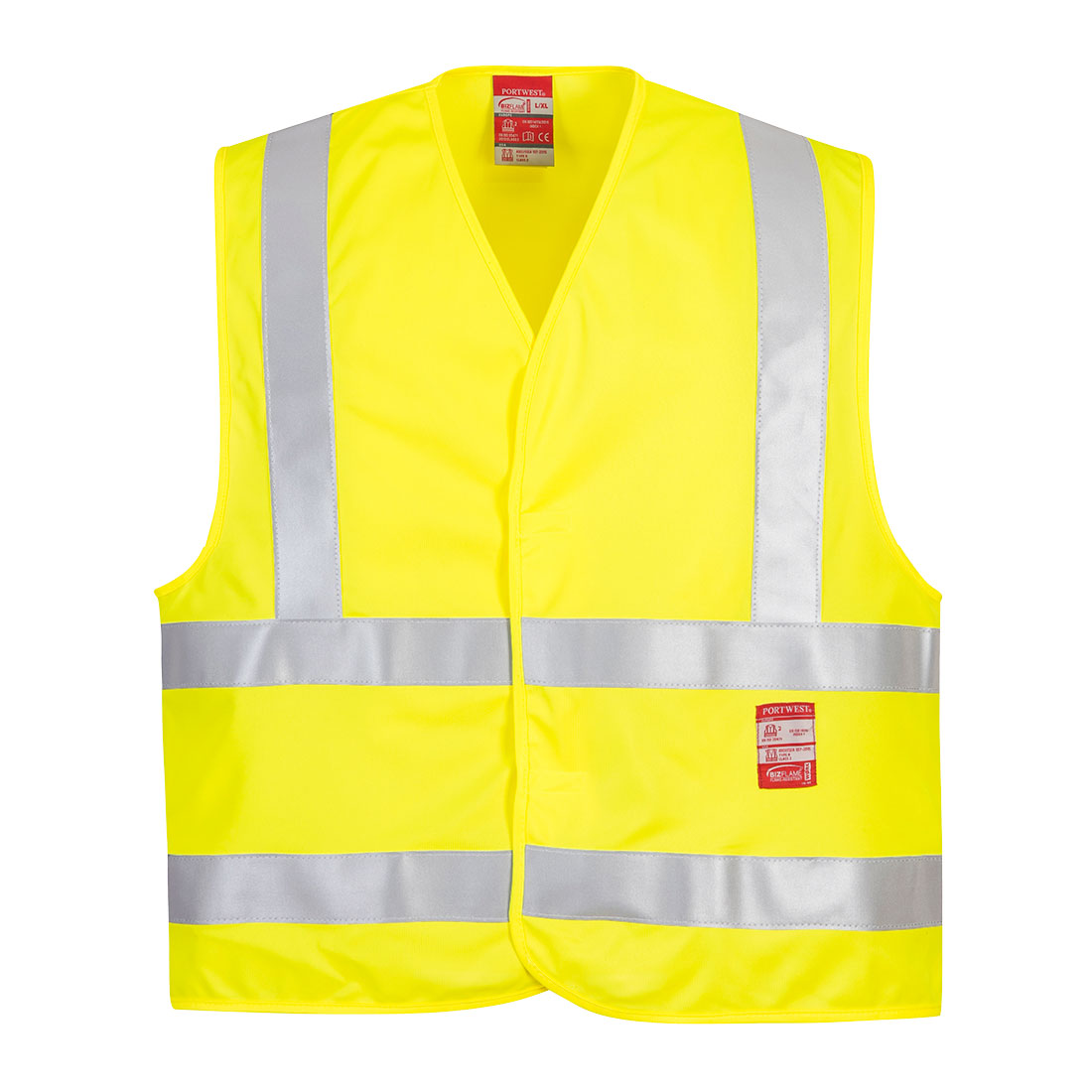 Picture of Bizflame Hi-Vis FR vest, lime yellow w/silver trim, velcro closure, per each, CHOOSE SIZE